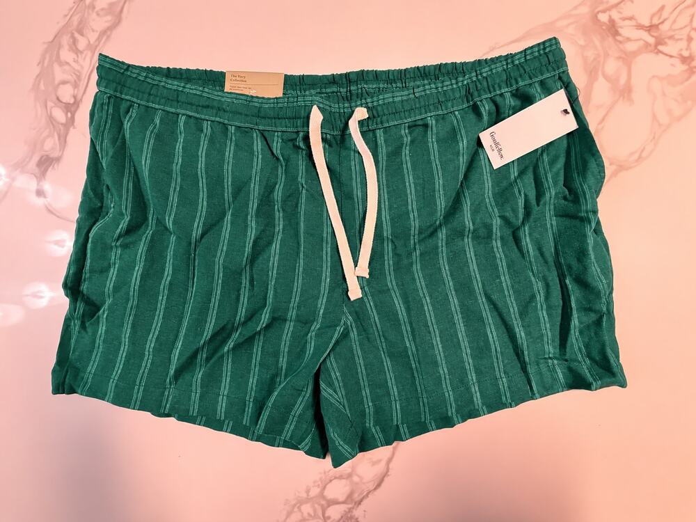 Goodfellow & Co Men’s Vacay Pull-On Shorts XXL Green Striped Linen Blend NWT